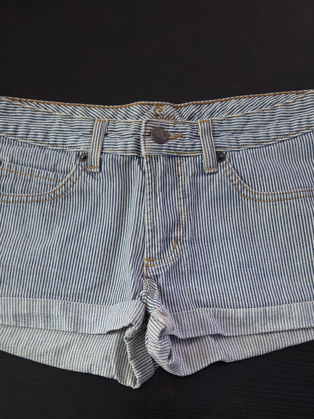 Lux Striped Blue and White Denim Jean Shorts
